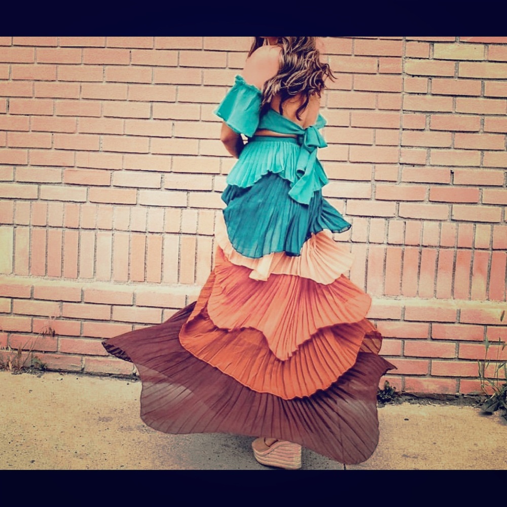 Bright Side Pleated Two Piece Skirt & Top Set